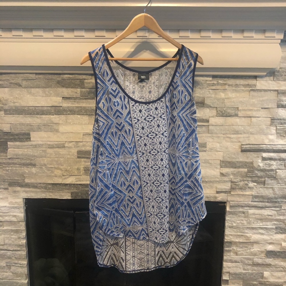 Mossimo Sheer Blue Geometric Tank Top XXL
